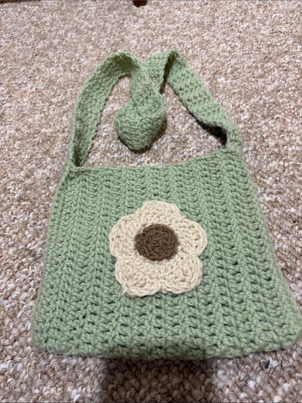 Handmade Crocheted Light Green Flower Shoulder Bag